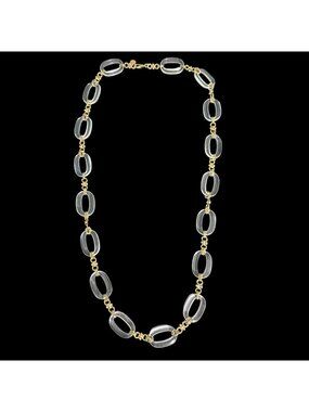 Talbots Gold-Tone Clear Lucite Oval Link Necklace 36" Vintage Inspired
